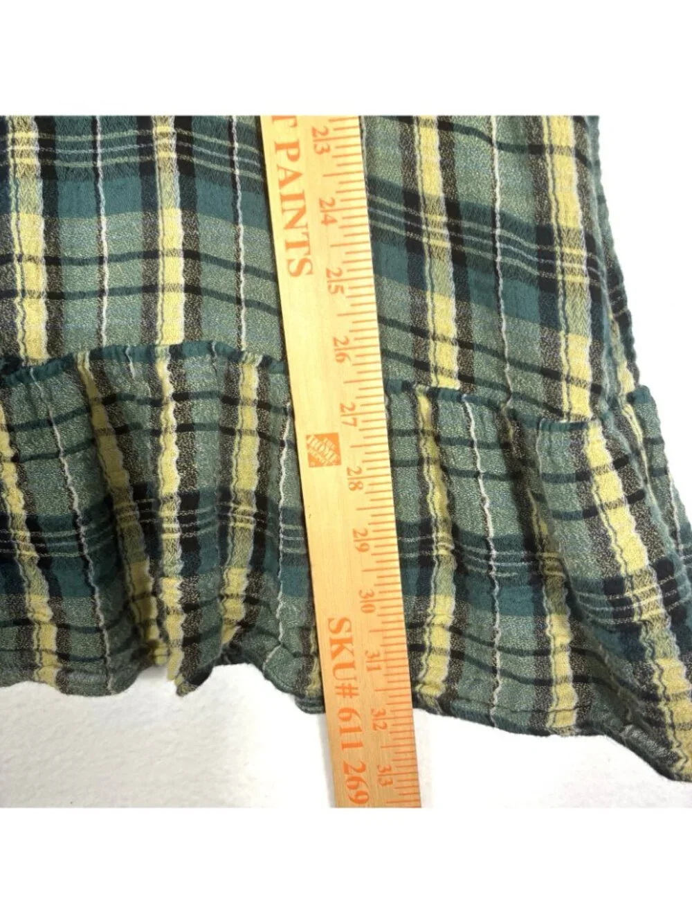 Free People XS Alexa Green Blue Plaid Tunic Mini Dress Camisole Boho Long Sleeve